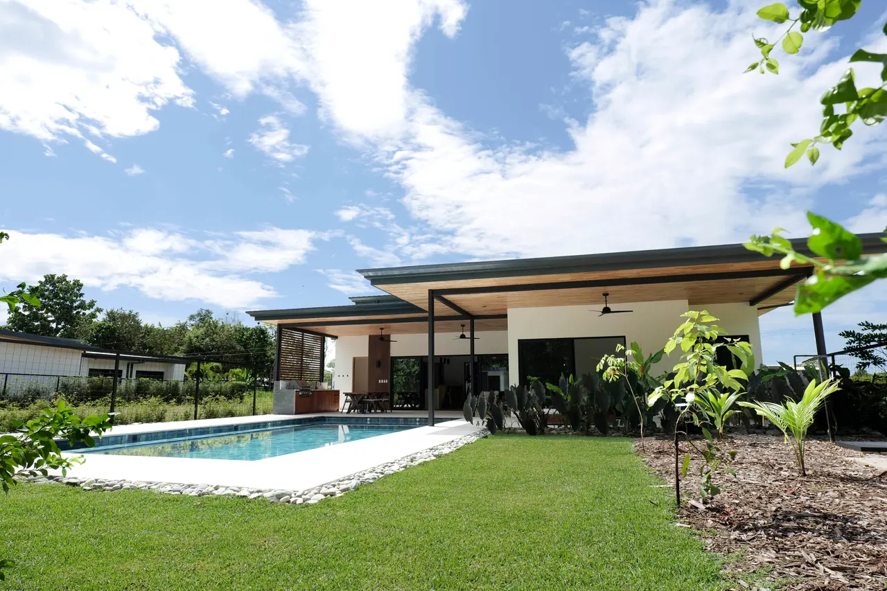 Pool and lawn from the corner of the garden