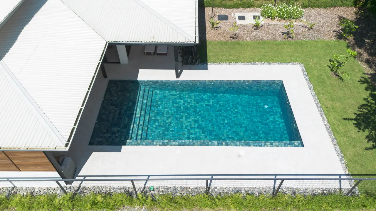 The pool from directly above, showing the 20 by 40 foot footprint